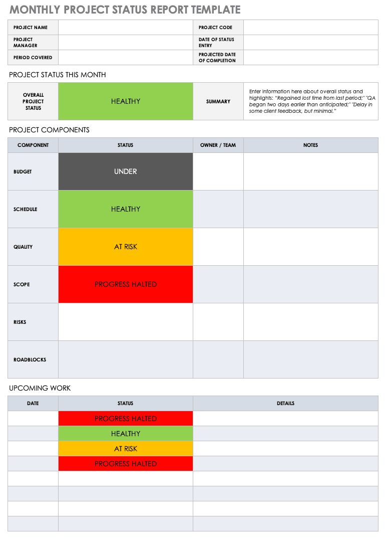 Monthly Project Status Report Template