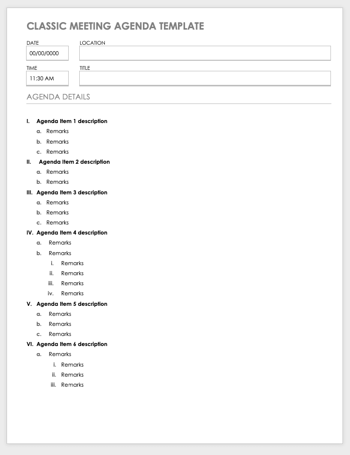 Classic Meeting Agenda Template