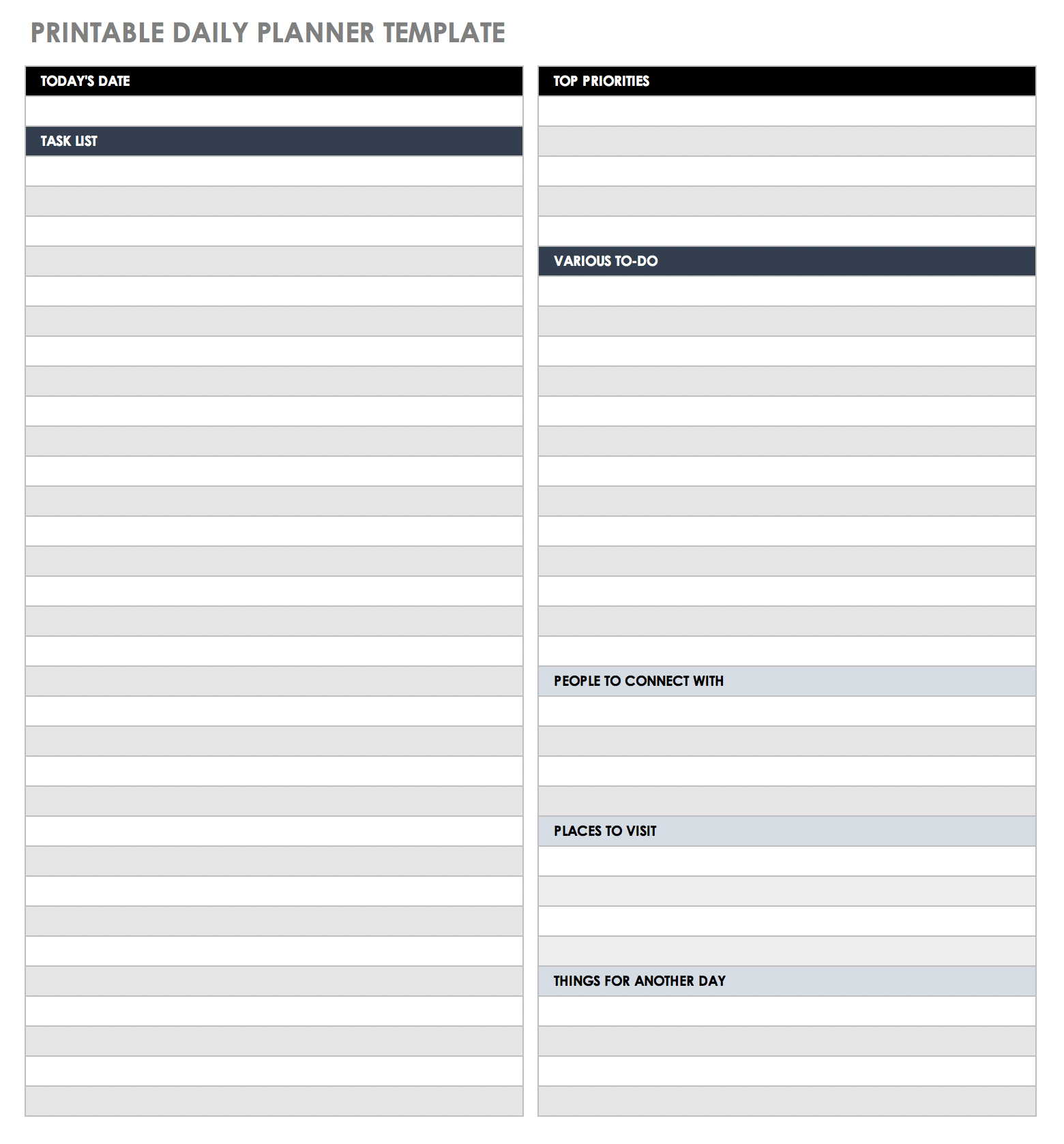 Printable Daily Planner Template