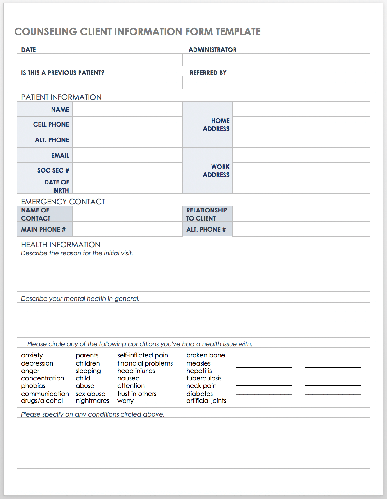 Counseling Client Information Form