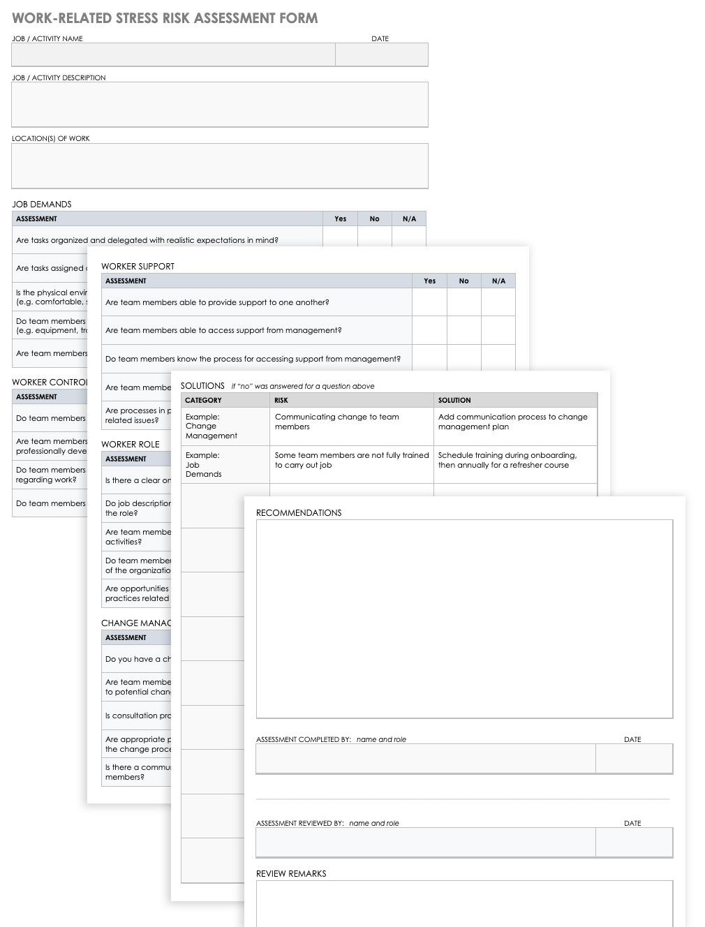 Work Related Stress Risk Assessment Form