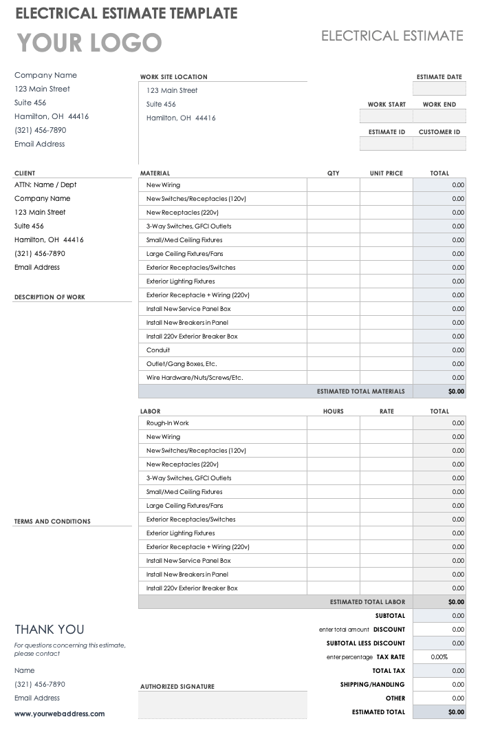 Electrical Estimate Template