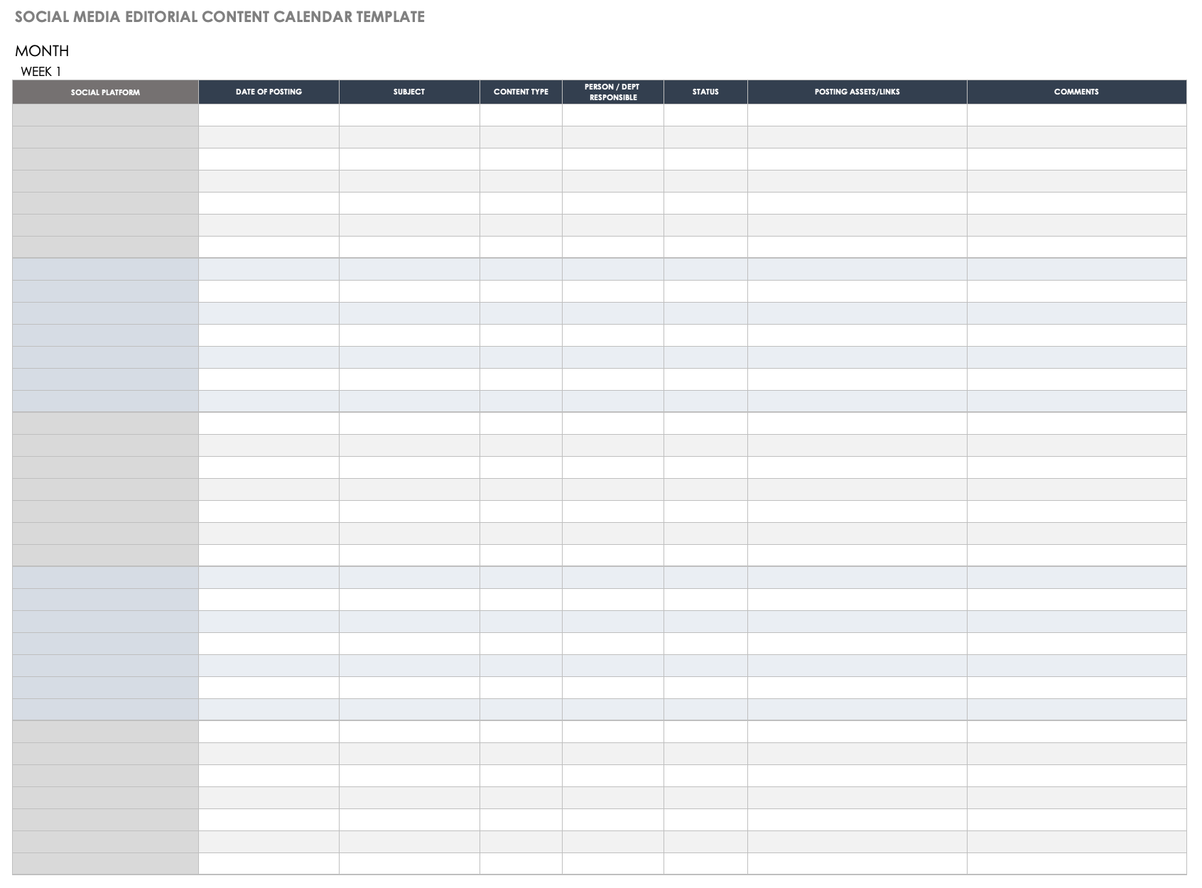 Social Media Editorial Content Calendar Template