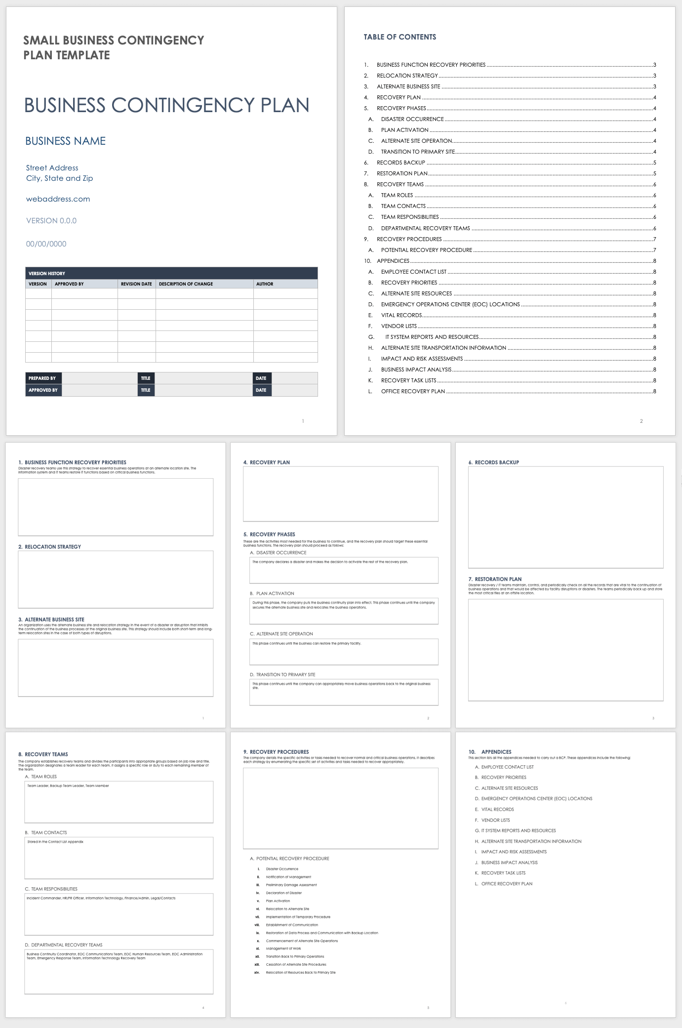 Small Business Contingency Plan Template