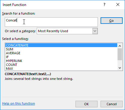 Concatenate Function Excel