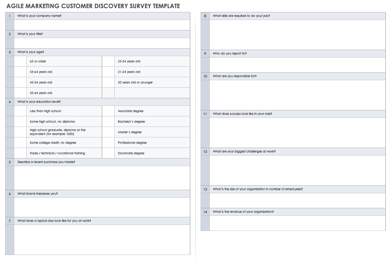 Agile Marketing Customer Discover Survey Template