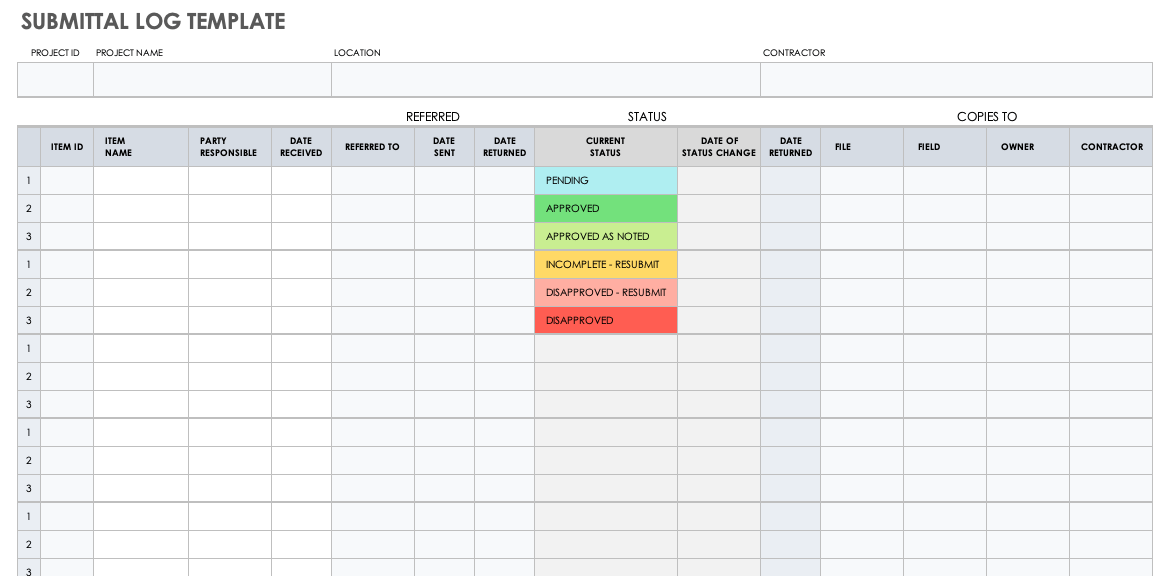 Submittal Log Template