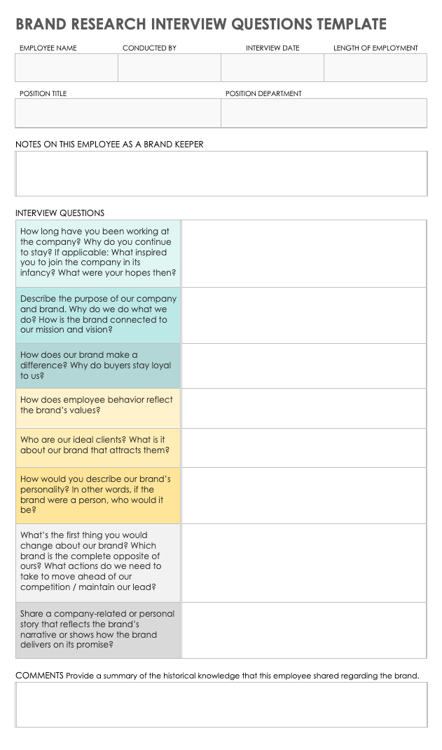 Brand Research Interview Questions Template