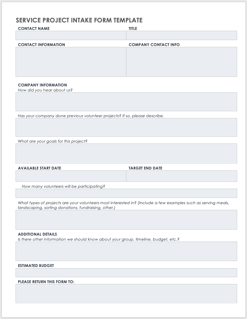 Service Project Intake Form Template