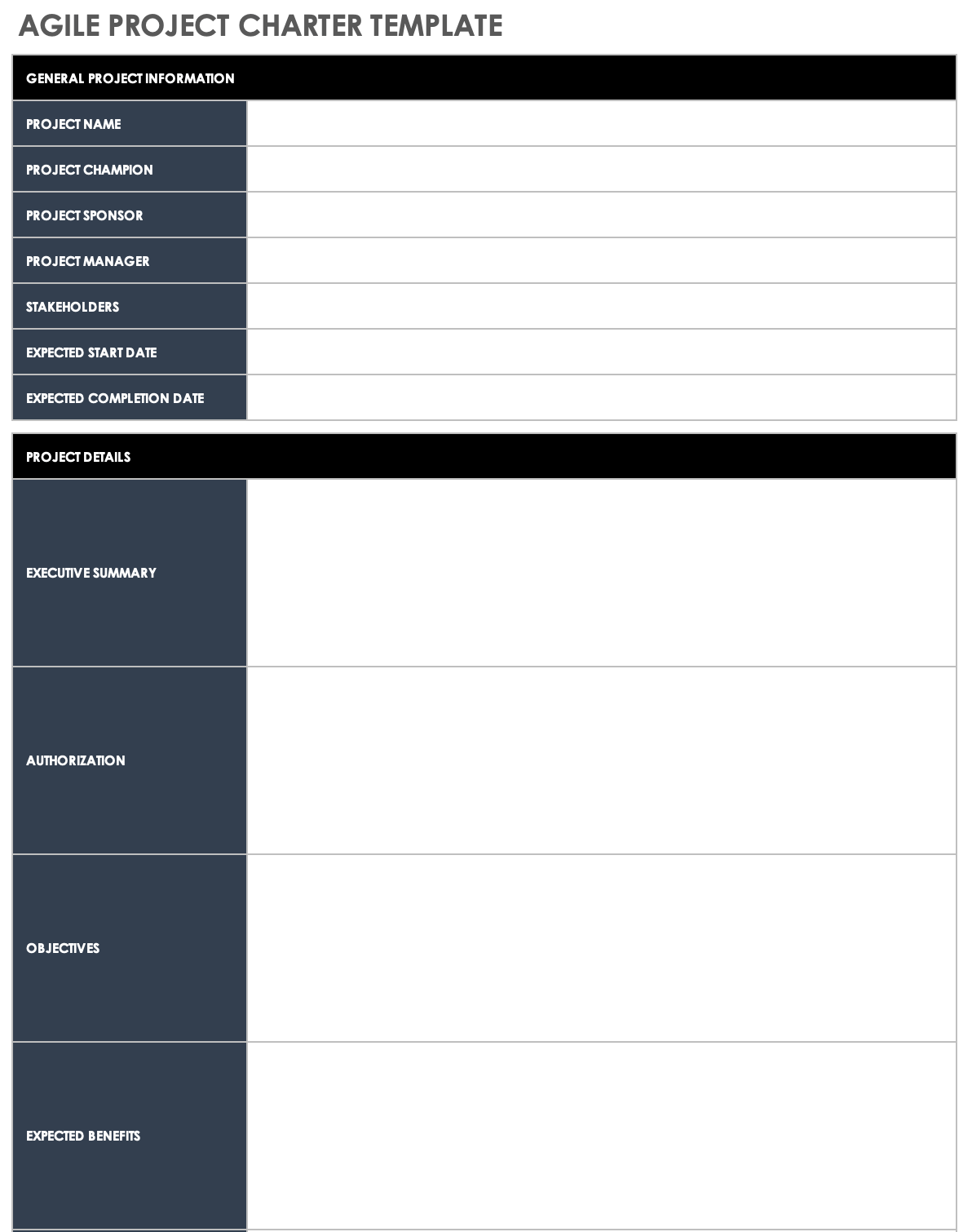 Agile Project Charter Template