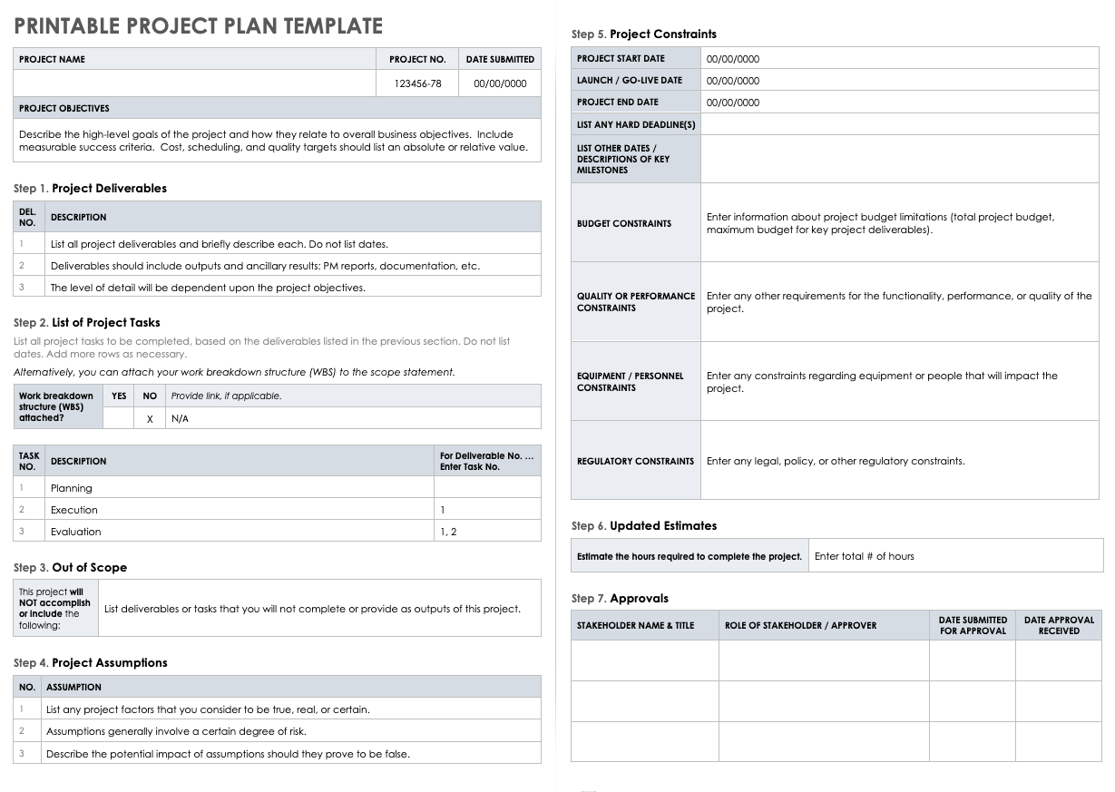 Printable Project Plan Template