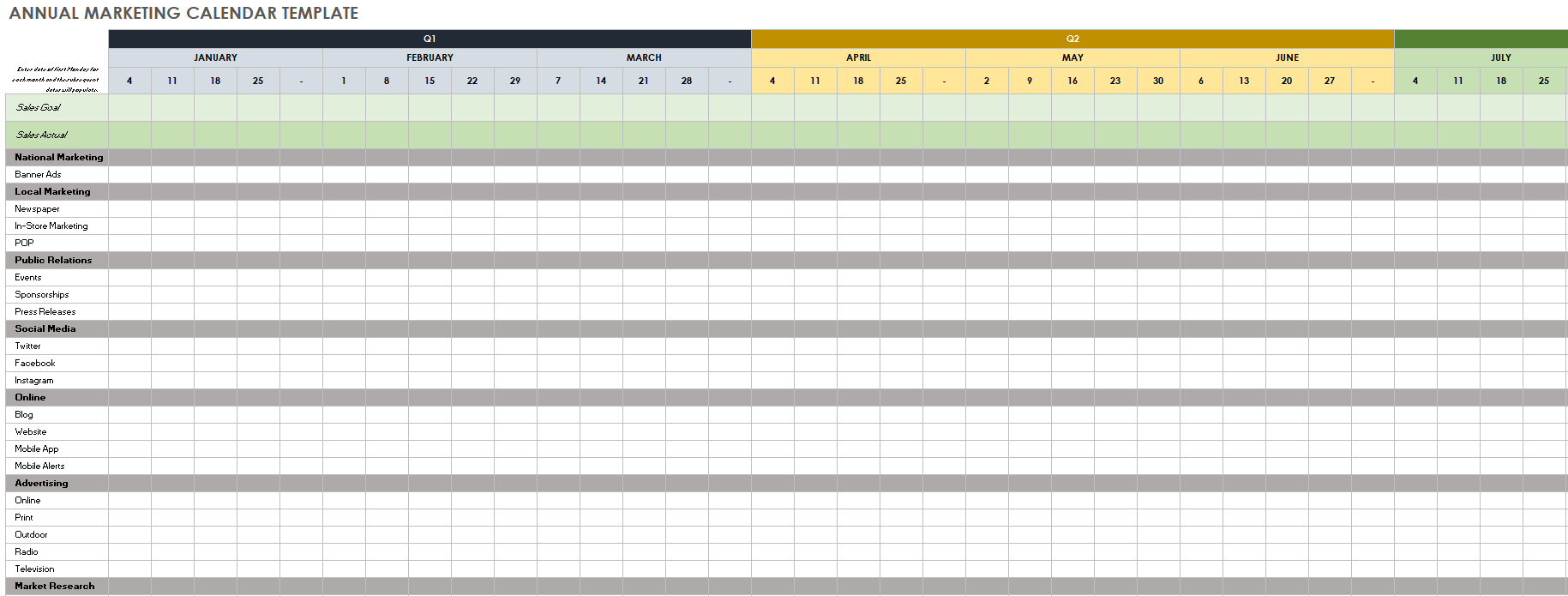 Annual Marketing Calendar Template