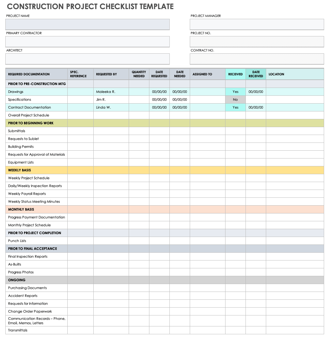 Construction Project Checklist Template