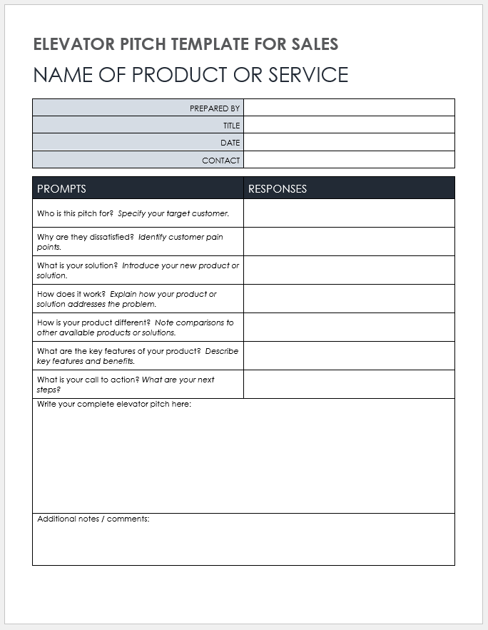 Elevator Pitch Template for Sales
