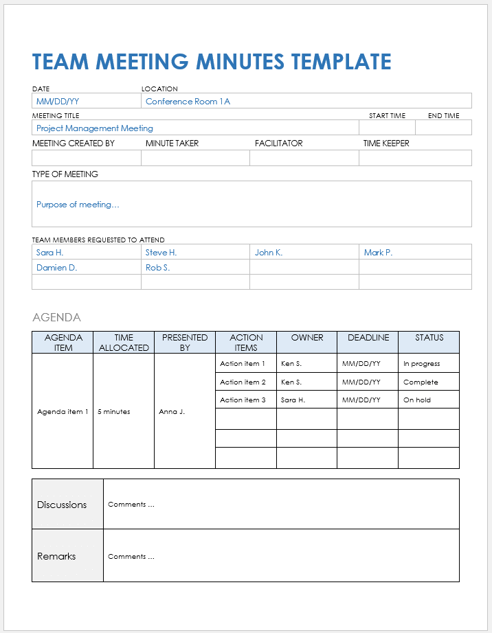 Team Meeting Minutes Template