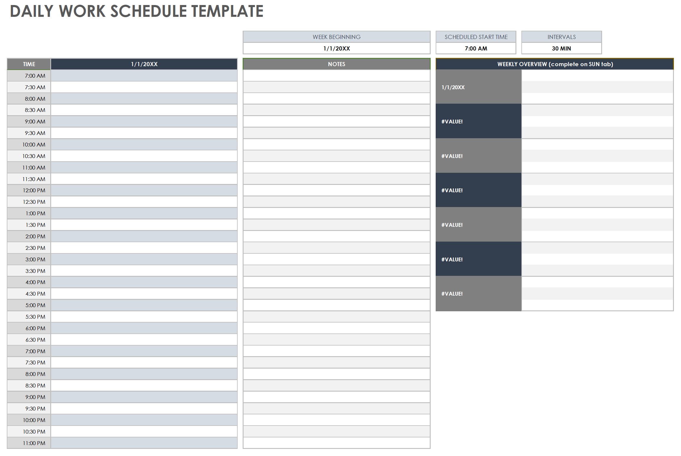 Daily Work Schedule Template