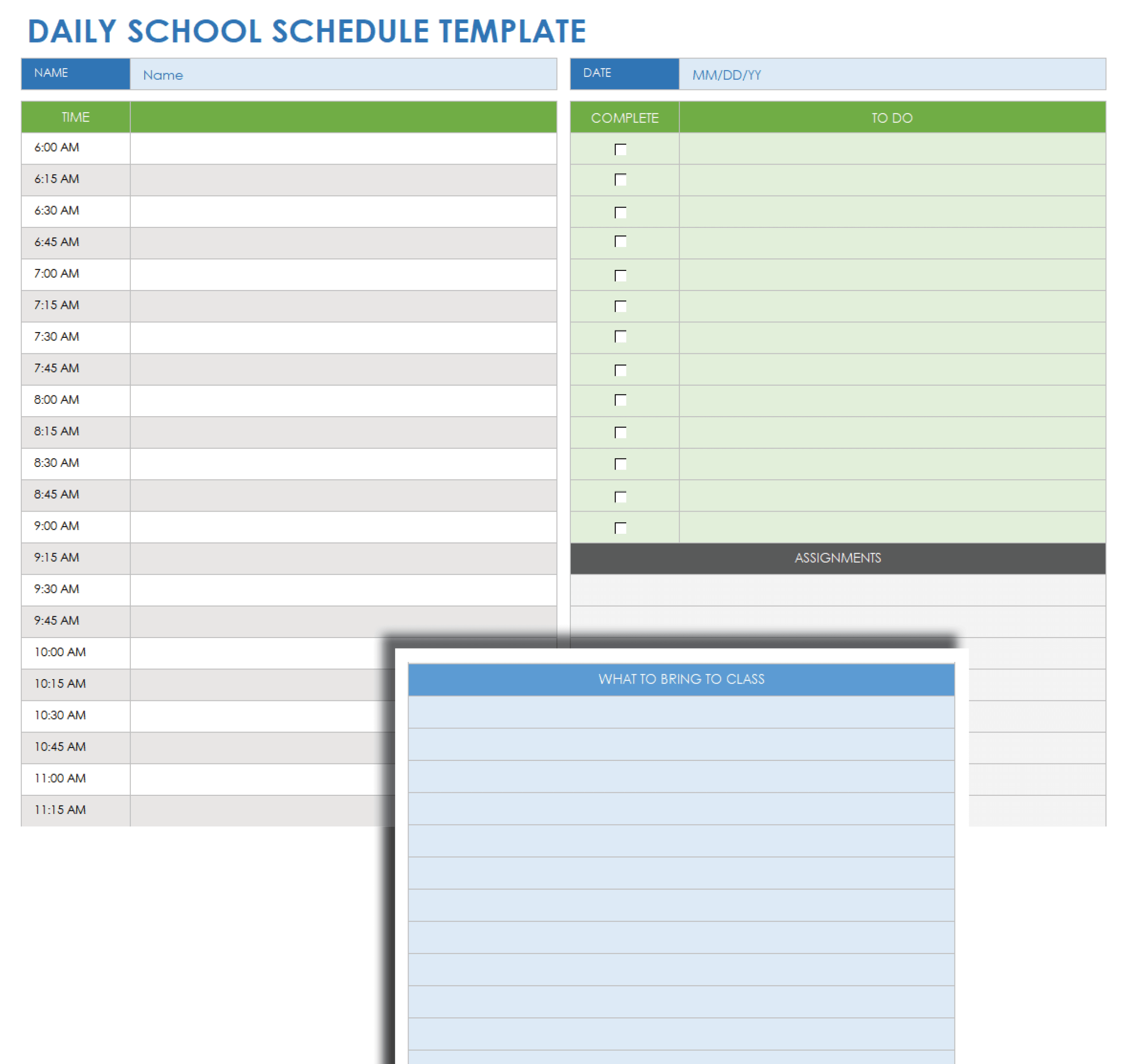 Daily School Schedule Template