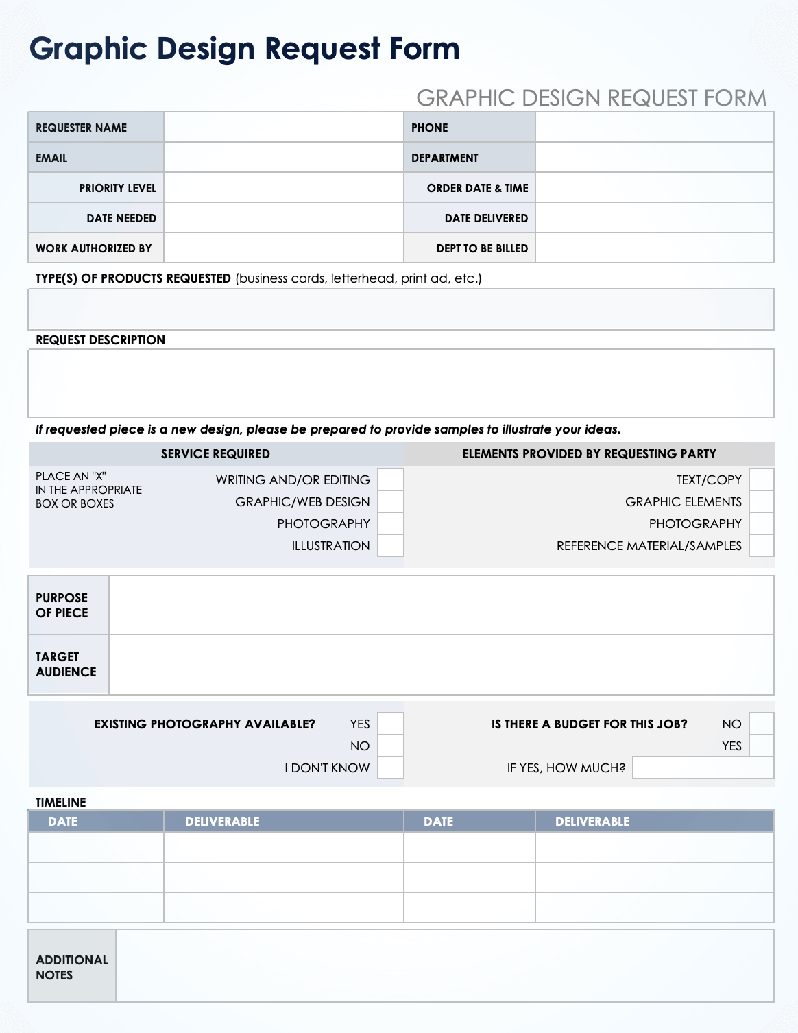 Graphic Design Request Form