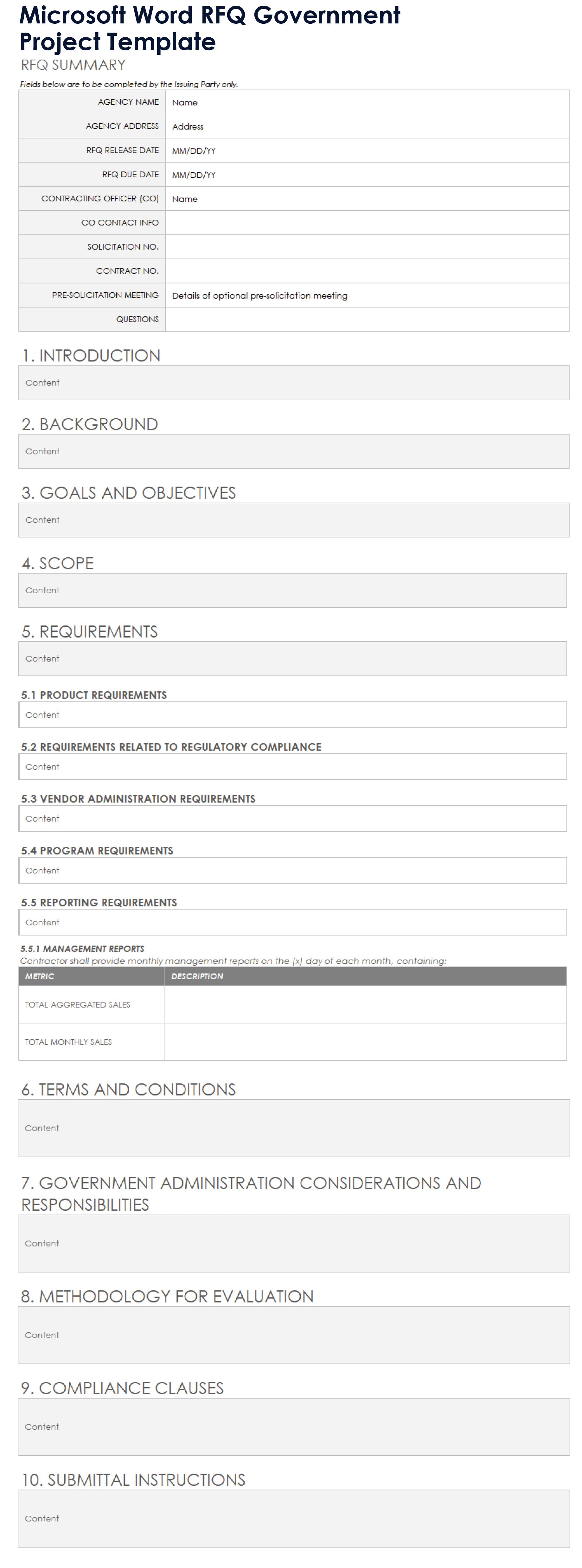 Microsoft Word RFQ Government Project Template