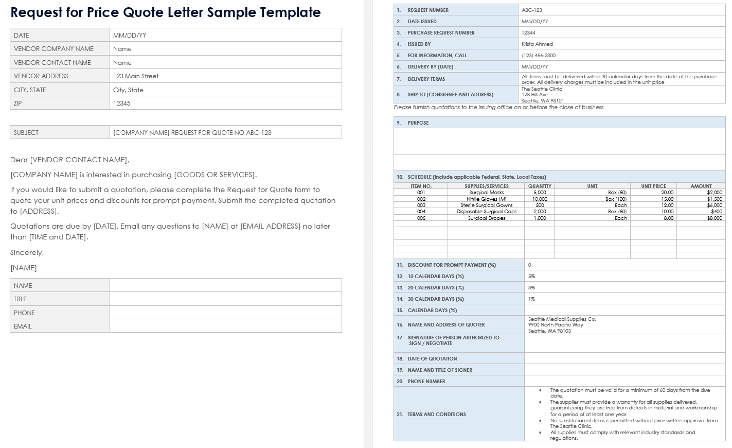 PDF Request for Price Quote Letter Sample Template