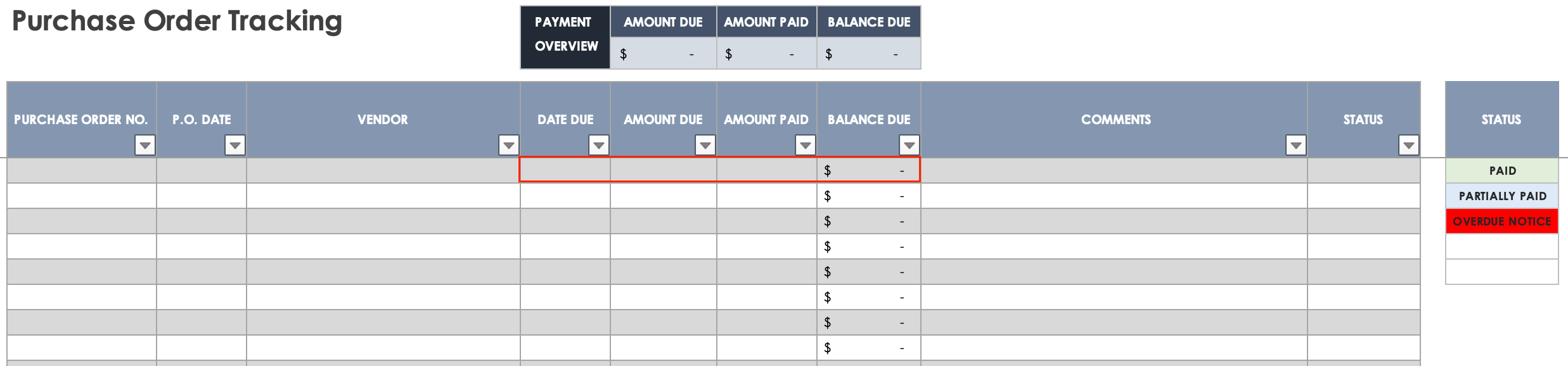 Excel Purchase Order Tracking Template Pricing