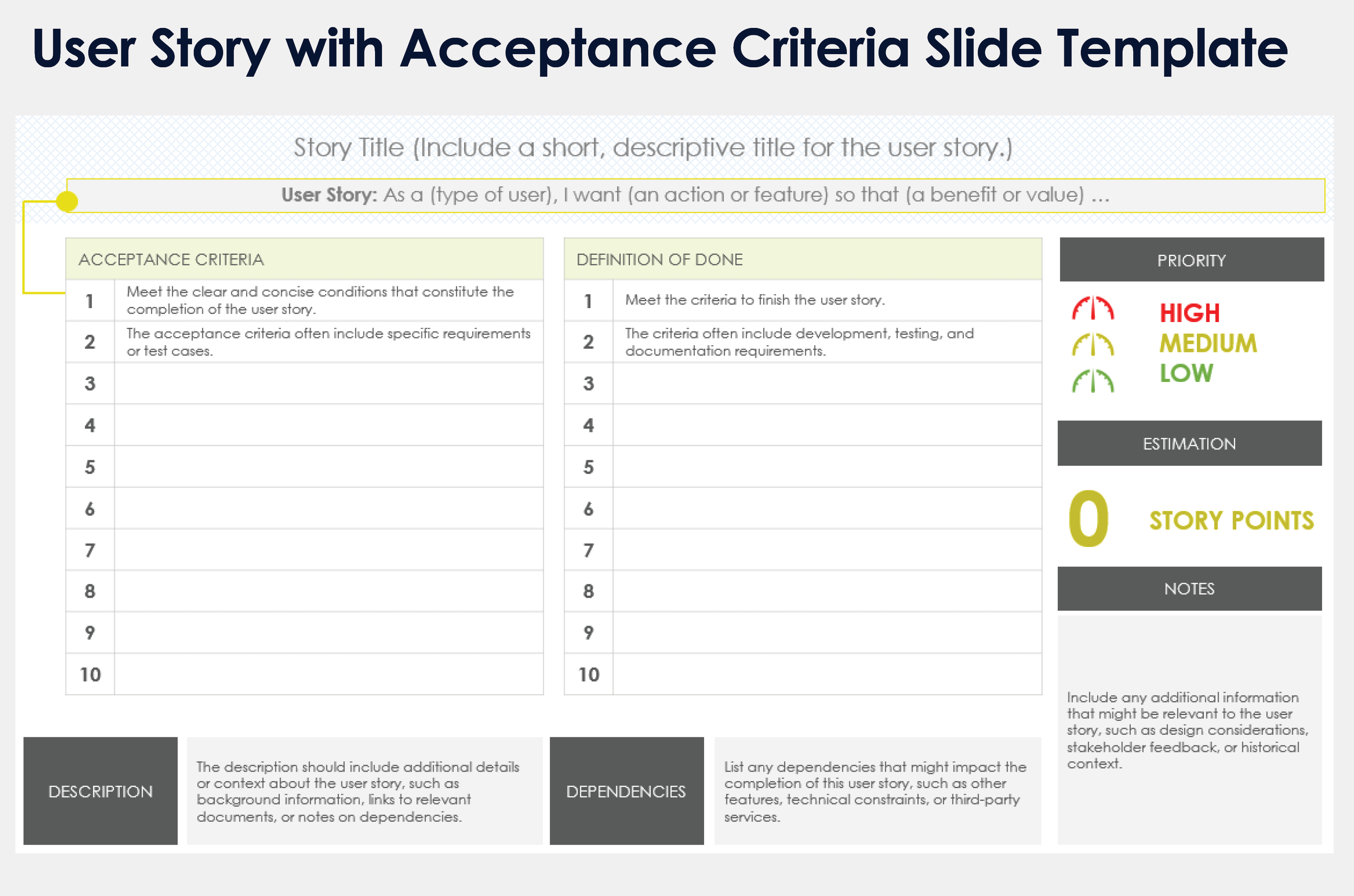 User Story with Acceptance Criteria Slide Template