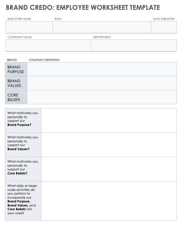 Brand Credo Employee Worksheet Template