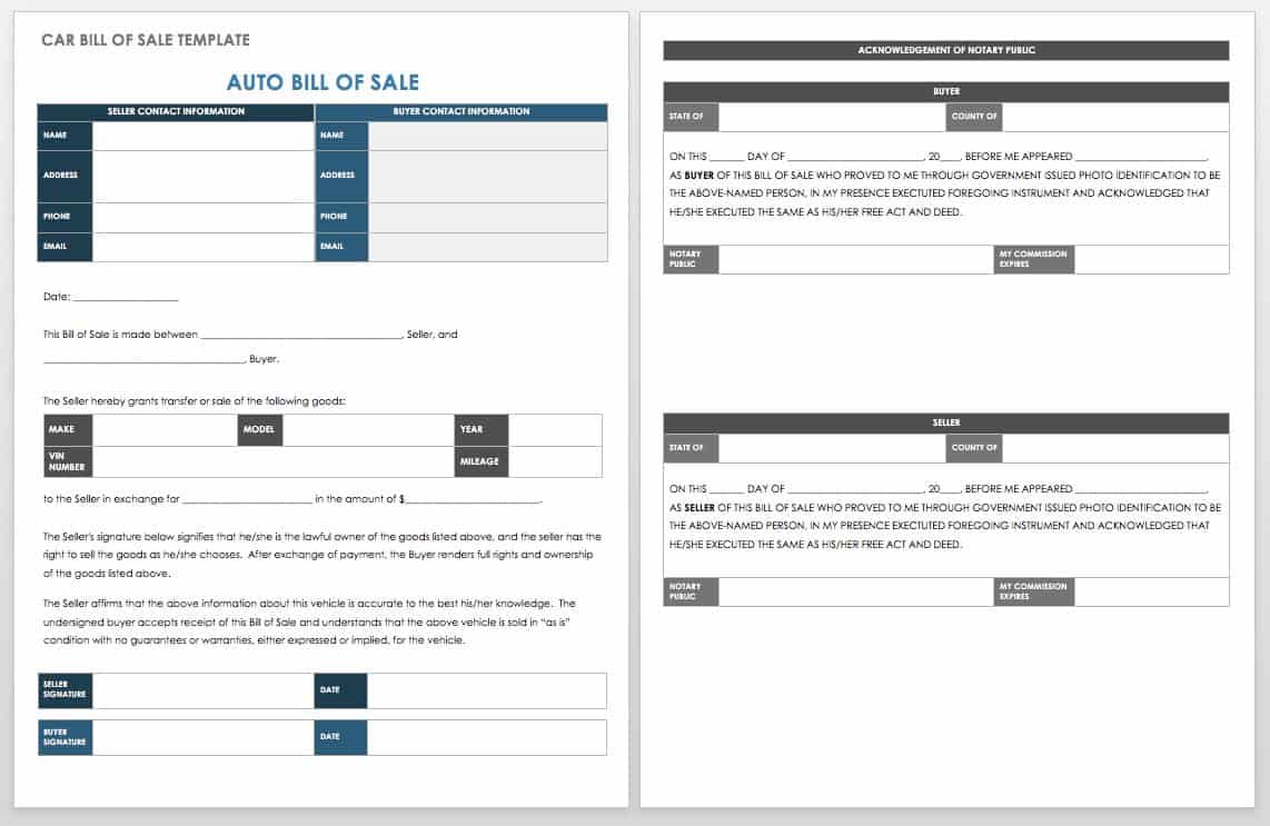 Car Bill of Sale Template