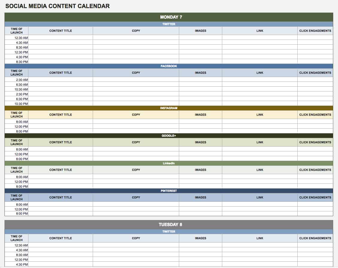 Social Media Content Calendar 