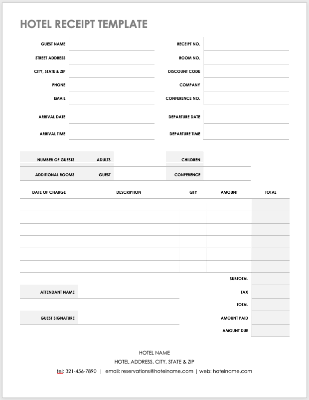 Hotel Receipt Template