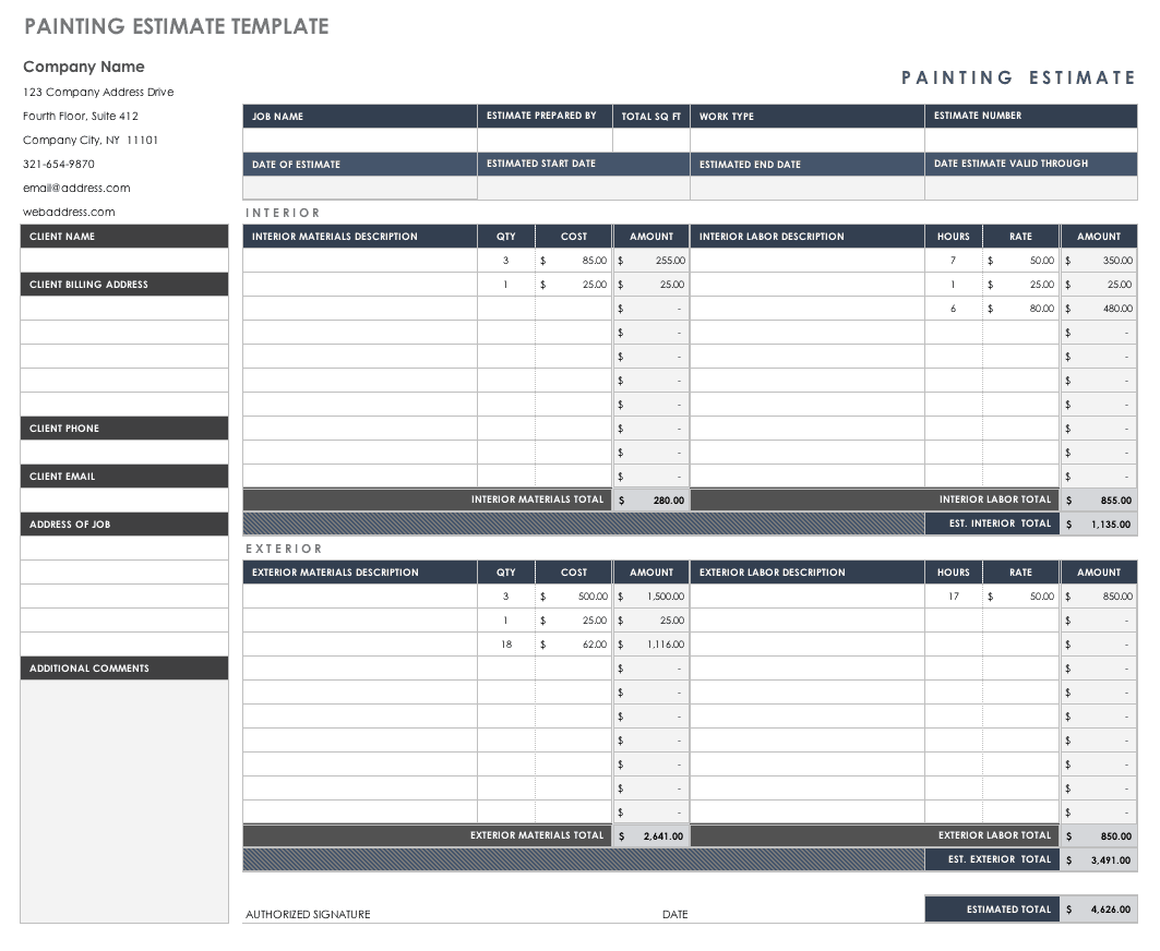 Painting Estimate Template