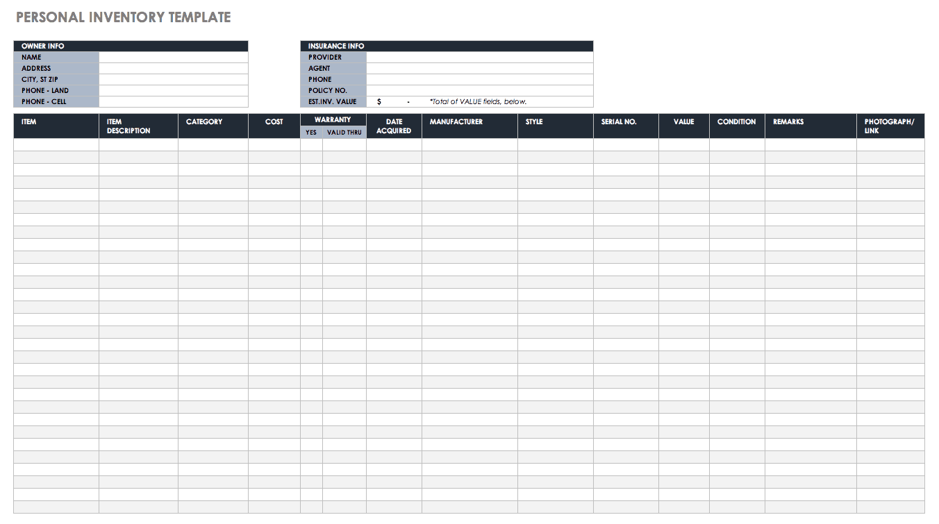 Personal Inventory Template