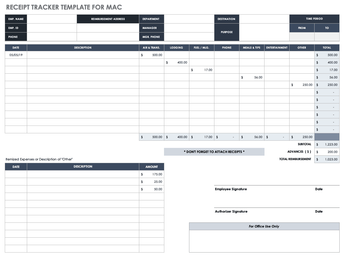 Receipt Tracker Template for Mac