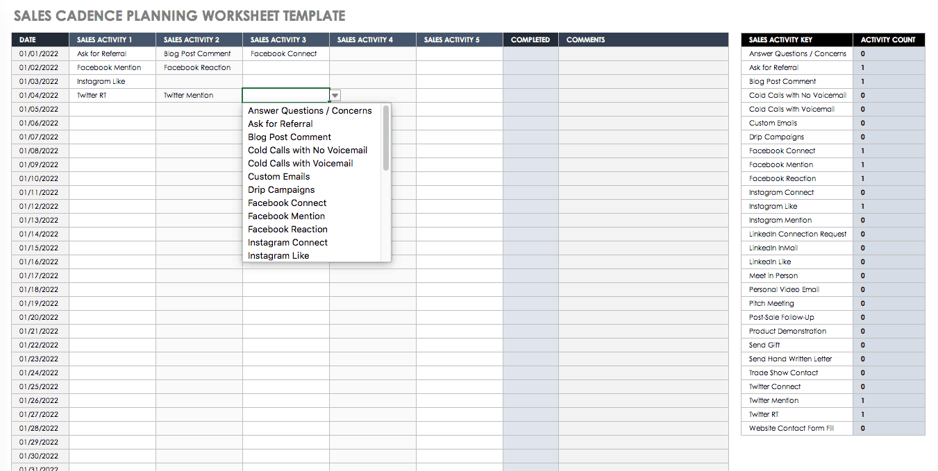 Sales Cadence Planning Worksheet Template