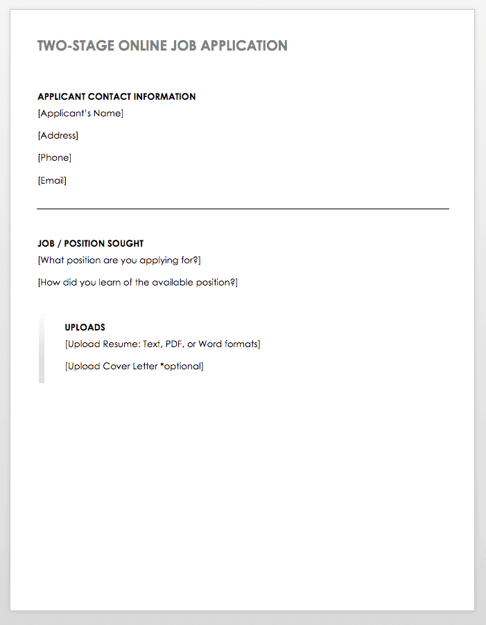 Two-stage Online Job Application Template