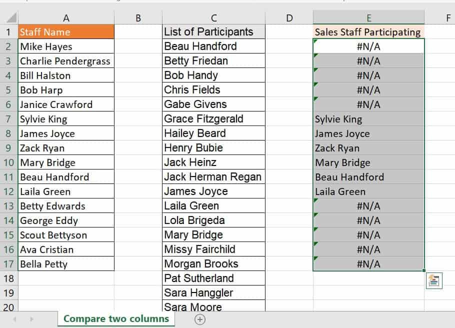 Vlookup compare columns error