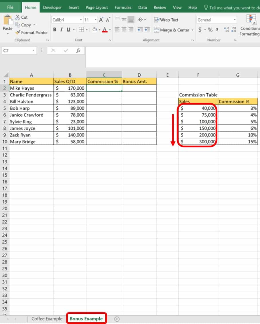 VLOOKUP approximate match example