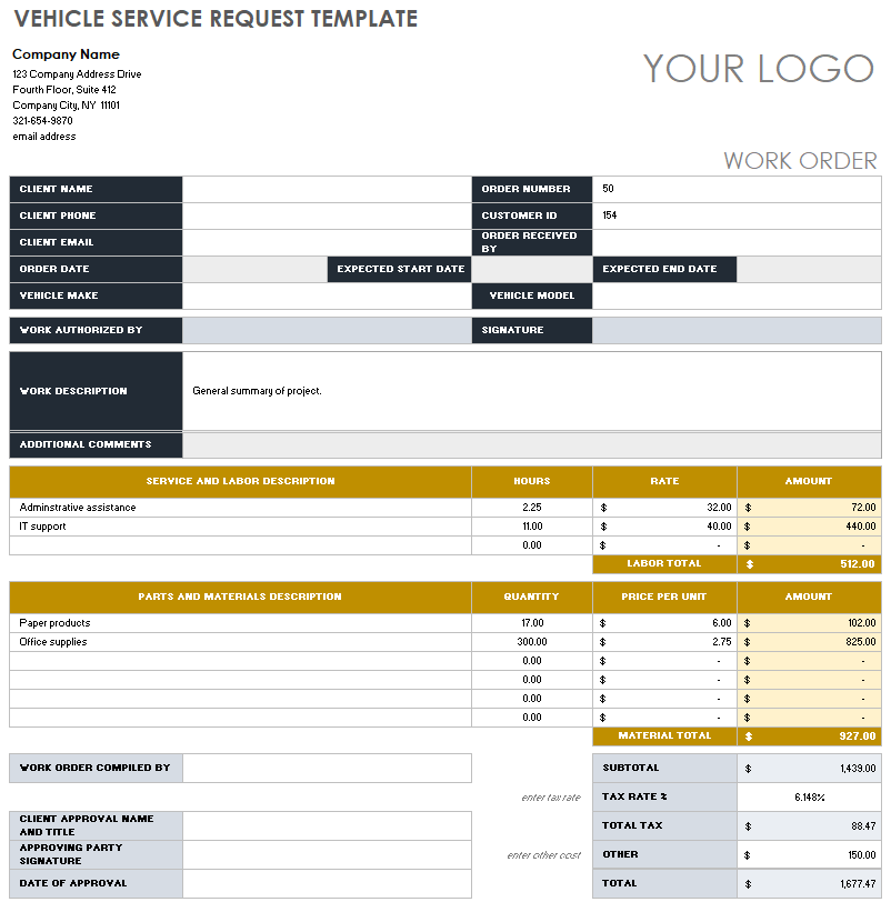 Vehicle Service Request Template