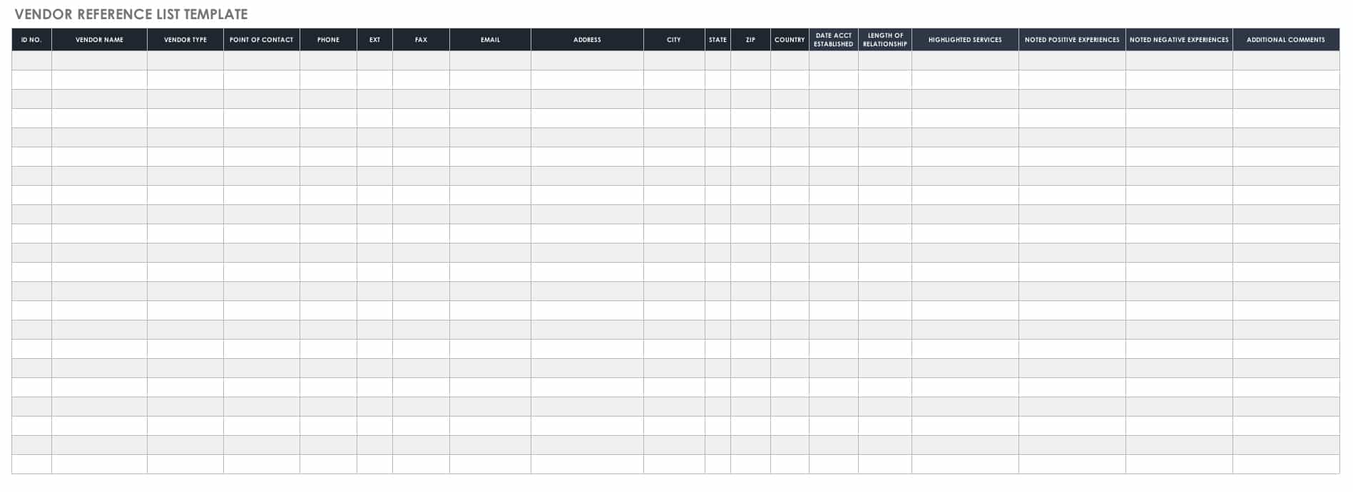 Vendor Reference List Template