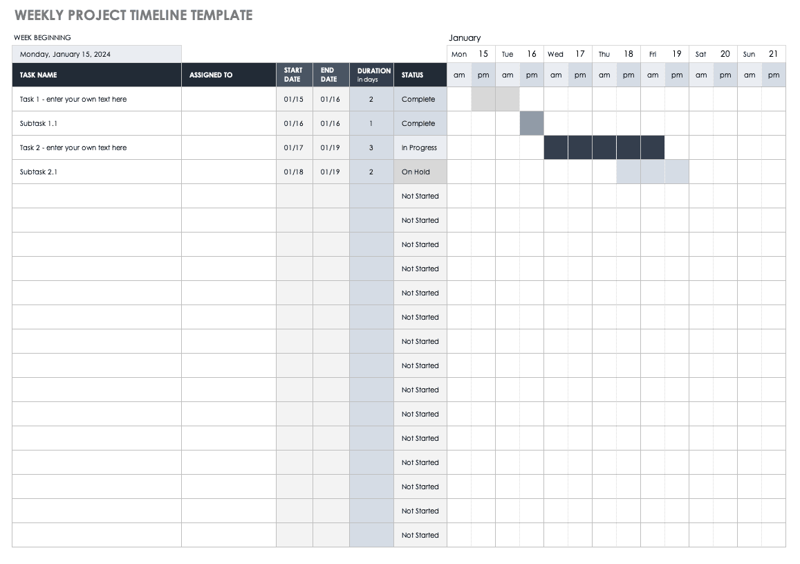 Weekly Project Timeline Template