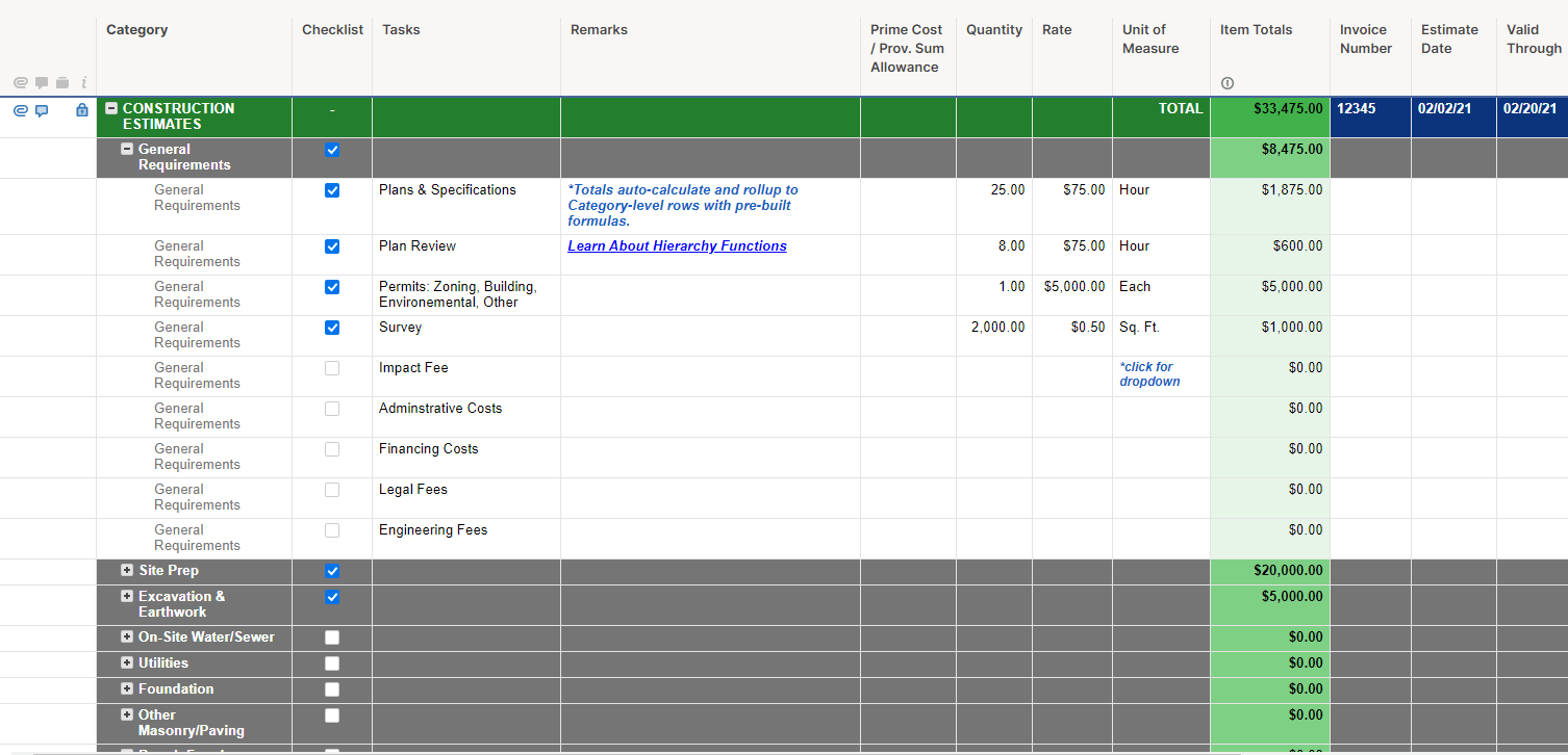 Construction Estimator template