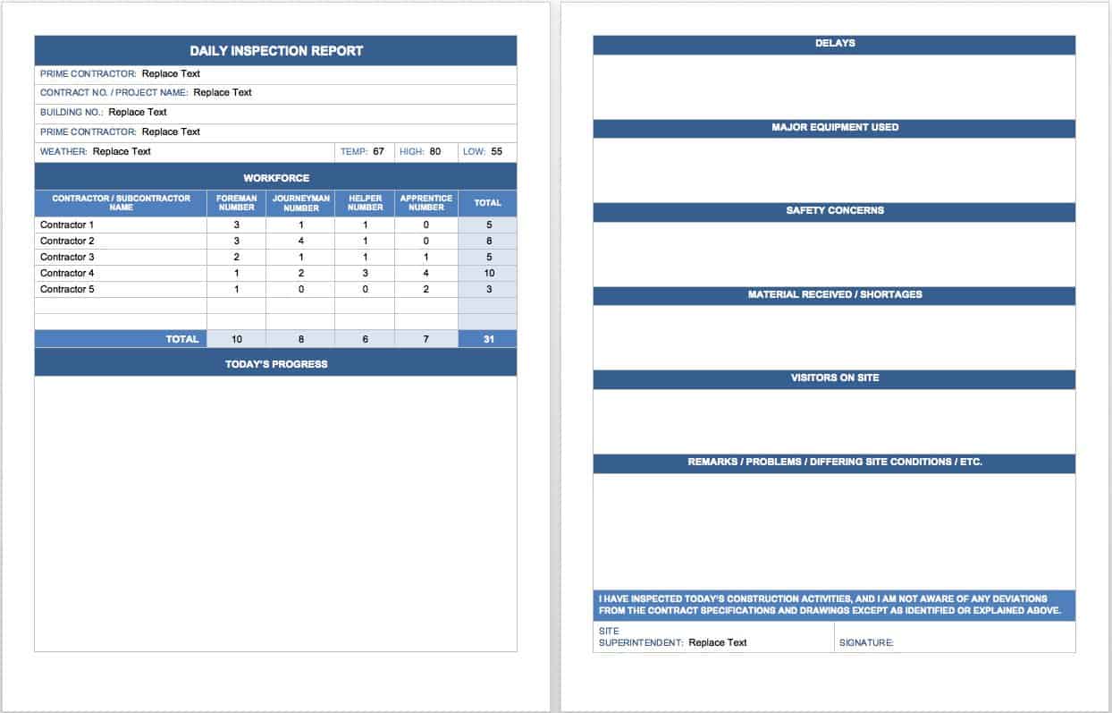 Daily Inspection Report Template