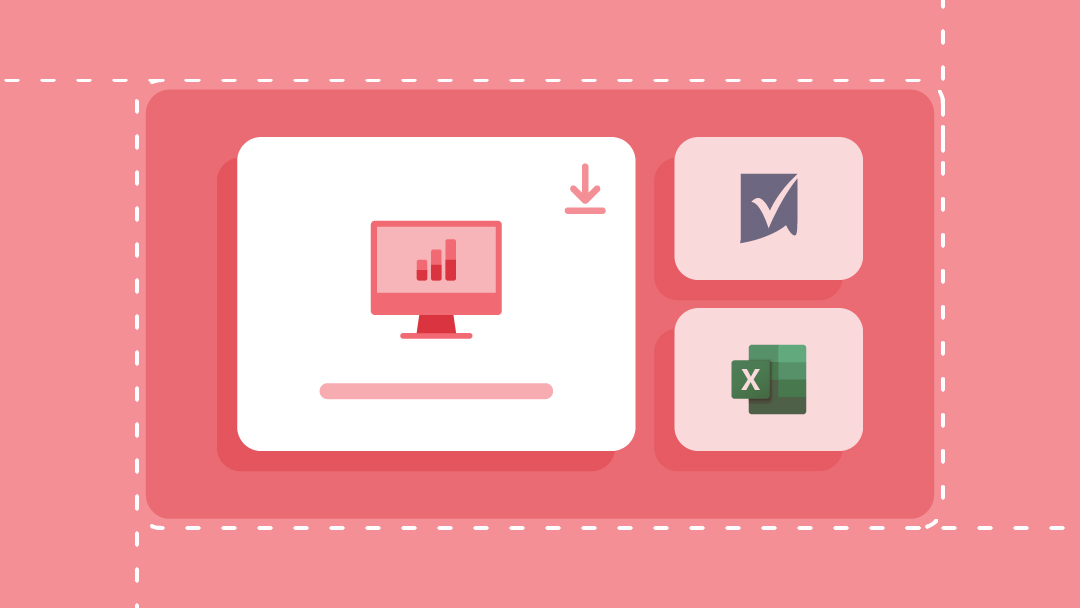 A branching workflow, a user portrait, and a template download icon for Microsoft Word.